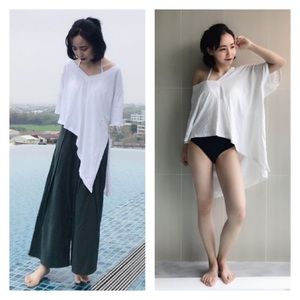 Asymmetrical cold shoulder design T shirt